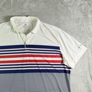 Mizzen+Main Mens Polo Shirt XXL White Red Blue Stripe Golf Performance